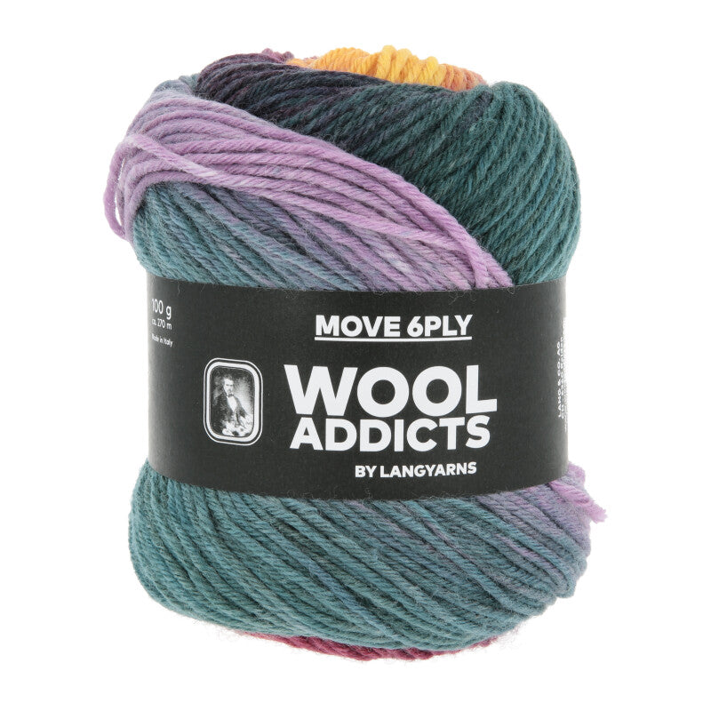 Lang Yarns Move 6-ply – 100g / 270m – Light Blue/Royal Purple/Orange/Eggplant (0011)