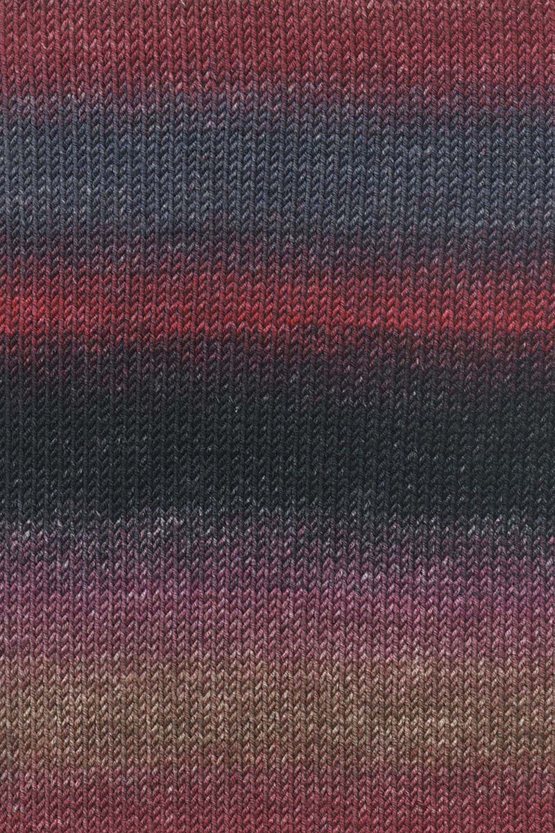 Lang Yarns Merino+ Color – 100g / 180m – Dark Red/Anthracite/Berry (0207) – detail