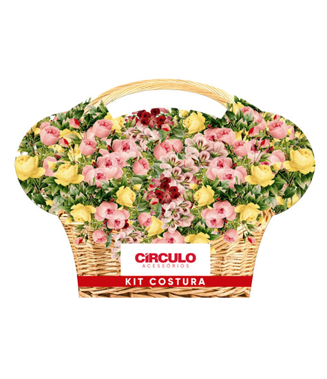Circulo Basket Sewing Needle Set - Floral-patterned wicker bag with sewing needles and Circulo branding on a white background