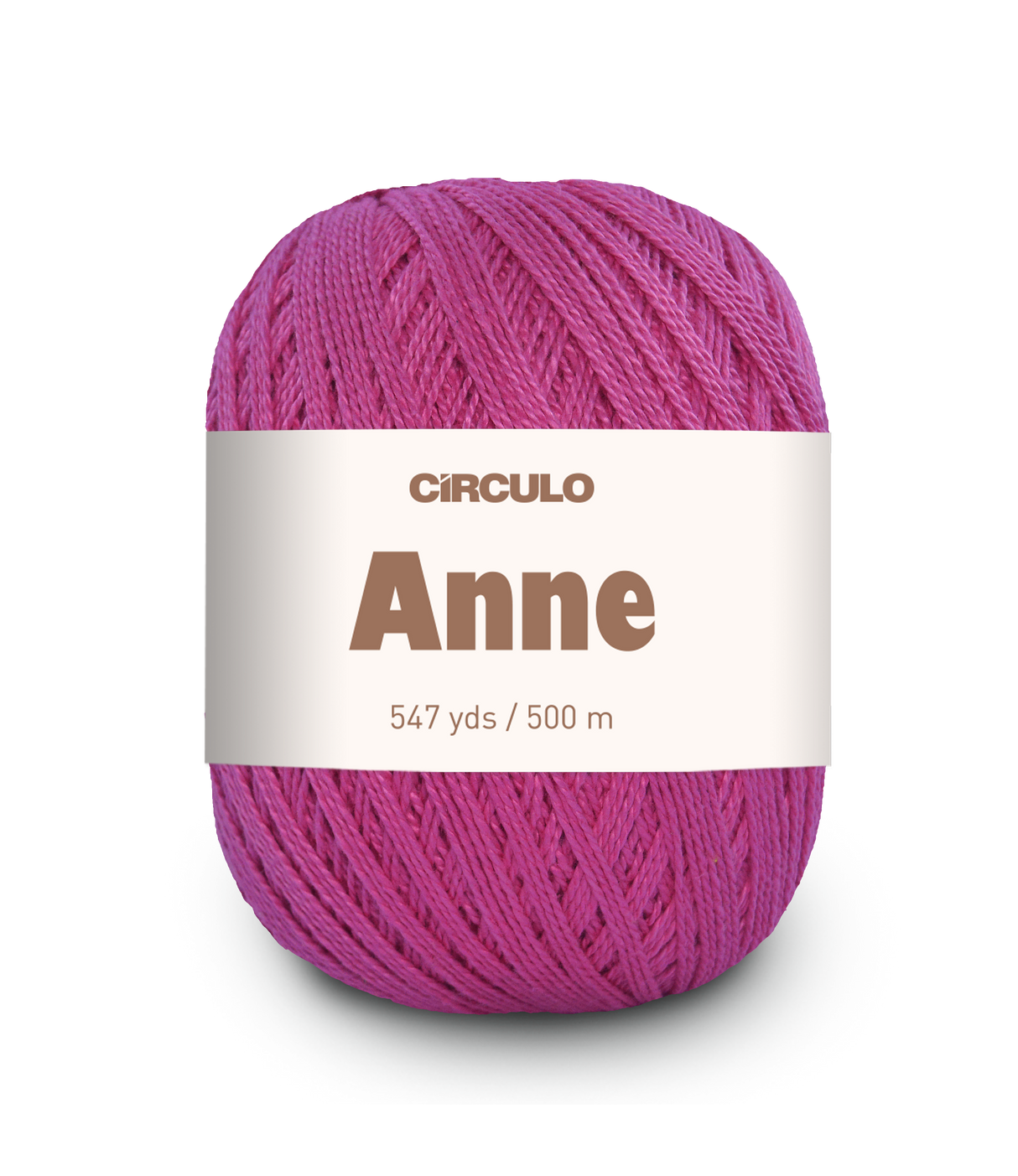Circulo ANNE - 100% mercerized Cotton Yarn, 500m / 147g - Pink ball of yarn with a 'Circulo Anne' label on a white background