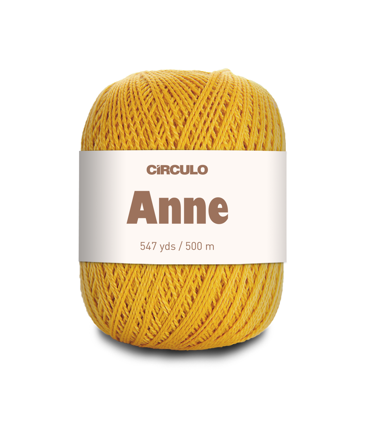 Circulo ANNE - 100% mercerized Cotton Yarn, 500m / 147g - Yellow ball of yarn with a 'Circulo Anne' label on a white background