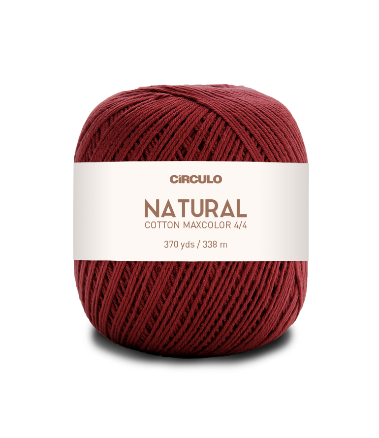 Circulo Natural Cotton Maxcolor (Barroco) 4/4 100% Cotton Yarn for Crochet and Knitting, 338m/200g - Leo Hobby - Red ball of yarn with a white label on a white background