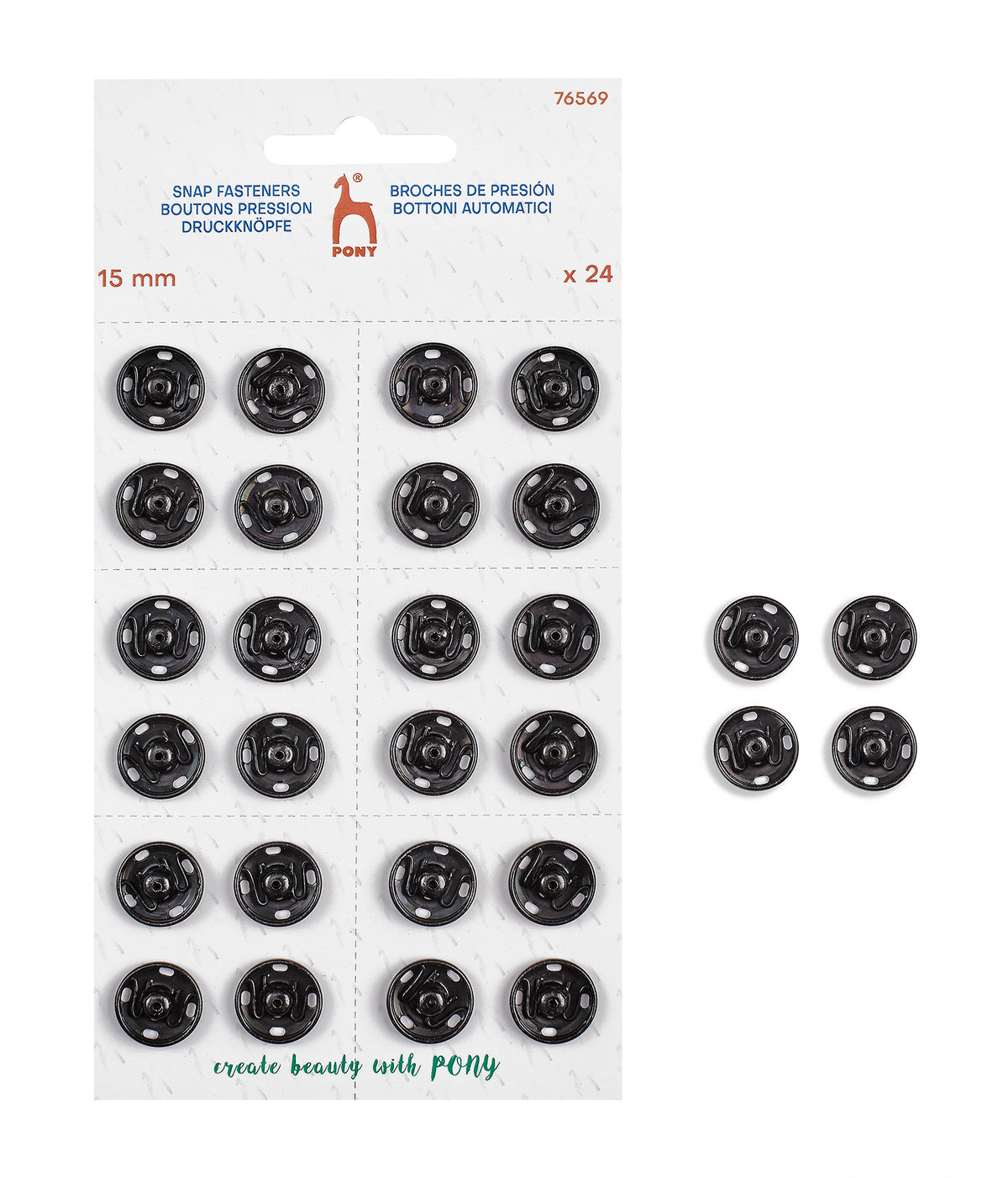 Pony Snap Fasteners, Black, No. 7 – 15 mm / 24 pcs