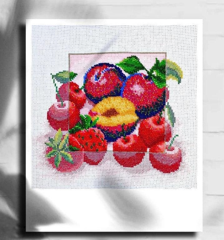 Charivna Mit Fruits cross-stitch and beadwork kit.