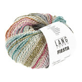 Lang Yarns Fiesta yarn, Aqua/Rose/Grey/Yellow, colour 0001, ball photograph