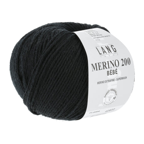 Lang Yarns Merino 200 Bébé Yarn, 203m / 50g – Black (0304)