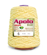 Apolo Eco 4/6 Cotton Cord Yarn – Ideal for Crochet Bags & Home Decor (600g) - Leo Hobby - A large cone of Apolo ECO yarn in pale yellow, featuring a white and green label with product details, set against a plain white background.