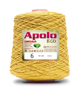 Apolo Eco 4/6 Cotton Cord Yarn – Ideal for Crochet Bags & Home Decor (600g) - Leo Hobby - A large spool of yellow Apolo Circulo Eco cotton thread, labeled with product details including size 6 and 610 meters, set against a plain white background.