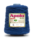 Apolo Eco 4/6 Cotton Cord Yarn – Ideal for Crochet Bags & Home Decor (600g) - Leo Hobby - A large spool of Apolo ECO yarn in a deep blue color, featuring a rectangular label with product details on a white background.