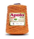 Apolo Eco 4/6 Cotton Cord Yarn – Ideal for Crochet Bags & Home Decor (600g) - Leo Hobby - A cone of orange wool yarn with a white and green Apolo Circulo Eco label, isolated on a white background.