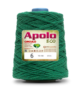 Apolo Eco 4/6 Cotton Cord Yarn – Ideal for Crochet Bags & Home Decor (600g) - Leo Hobby - A spool of green crochet yarn with a white and red Apolo Eco brand label, isolated on a white background.