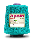 Apolo Eco 4/6 Cotton Cord Yarn – Ideal for Crochet Bags & Home Decor (600g) - Leo Hobby - A large cone spool of turquoise blue-green yarn with a gold and white label reading 'Apolo ECO' and 'size 6', photographed on a white background.