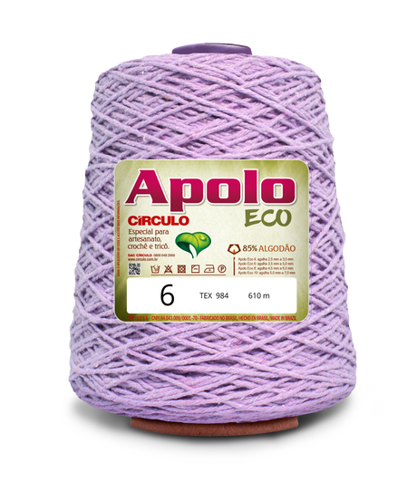 Apolo Eco 4/6 Cotton Cord Yarn – Ideal for Crochet Bags & Home Decor (600g) - Leo Hobby - A large spool of light purple/lavender yarn with a white and green Apolo Circulo Eco label, isolated on a white background.