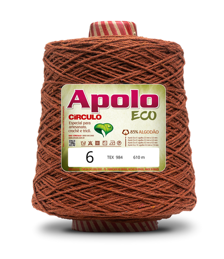 Apolo Eco 4/6 Cotton Cord Yarn – Ideal for Crochet Bags & Home Decor (600g) - Leo Hobby - A large cone of brown wool yarn with a white and red label reading 'Apolo ECO' and '6', photographed on a clean white background.