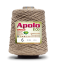 Apolo Eco 4/6 Cotton Cord Yarn – Ideal for Crochet Bags & Home Decor (600g) - Leo Hobby - A large cone of Apolo ECO thread  featuring a beige/tan jute-like texture with a white and green label, set against a plain white background.