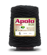 Apolo Eco 4/6 Cotton Cord Yarn – Ideal for Crochet Bags & Home Decor (600g) - Leo Hobby - A large spool of black thread with a white and green label reading 'Apolo ECO' and size '6', photographed on a white background.