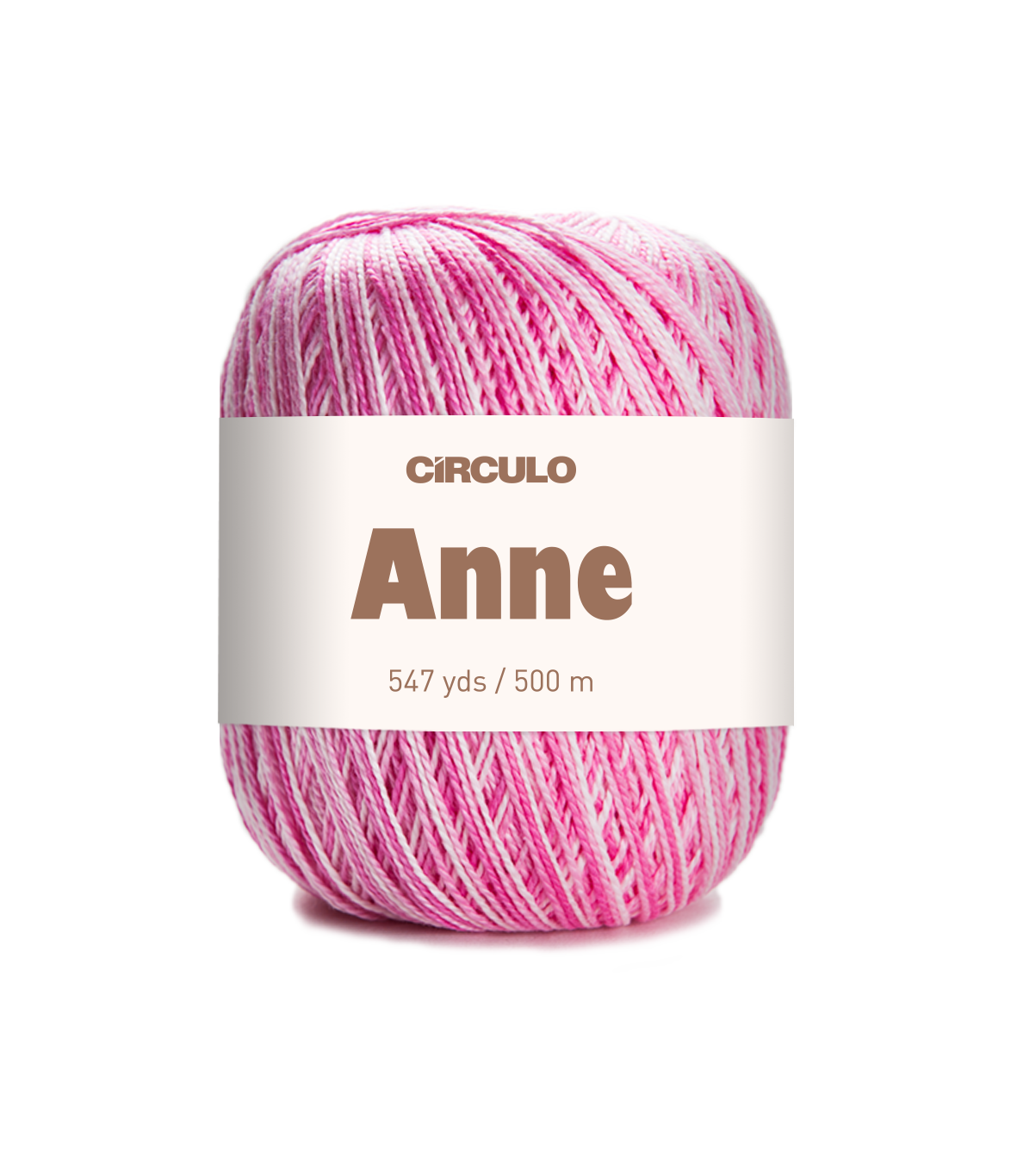 Circulo ANNE - 100% mercerized Cotton Yarn, 500m / 147g - Ball of pink yarn with 'Circulo Anne' label on a white background