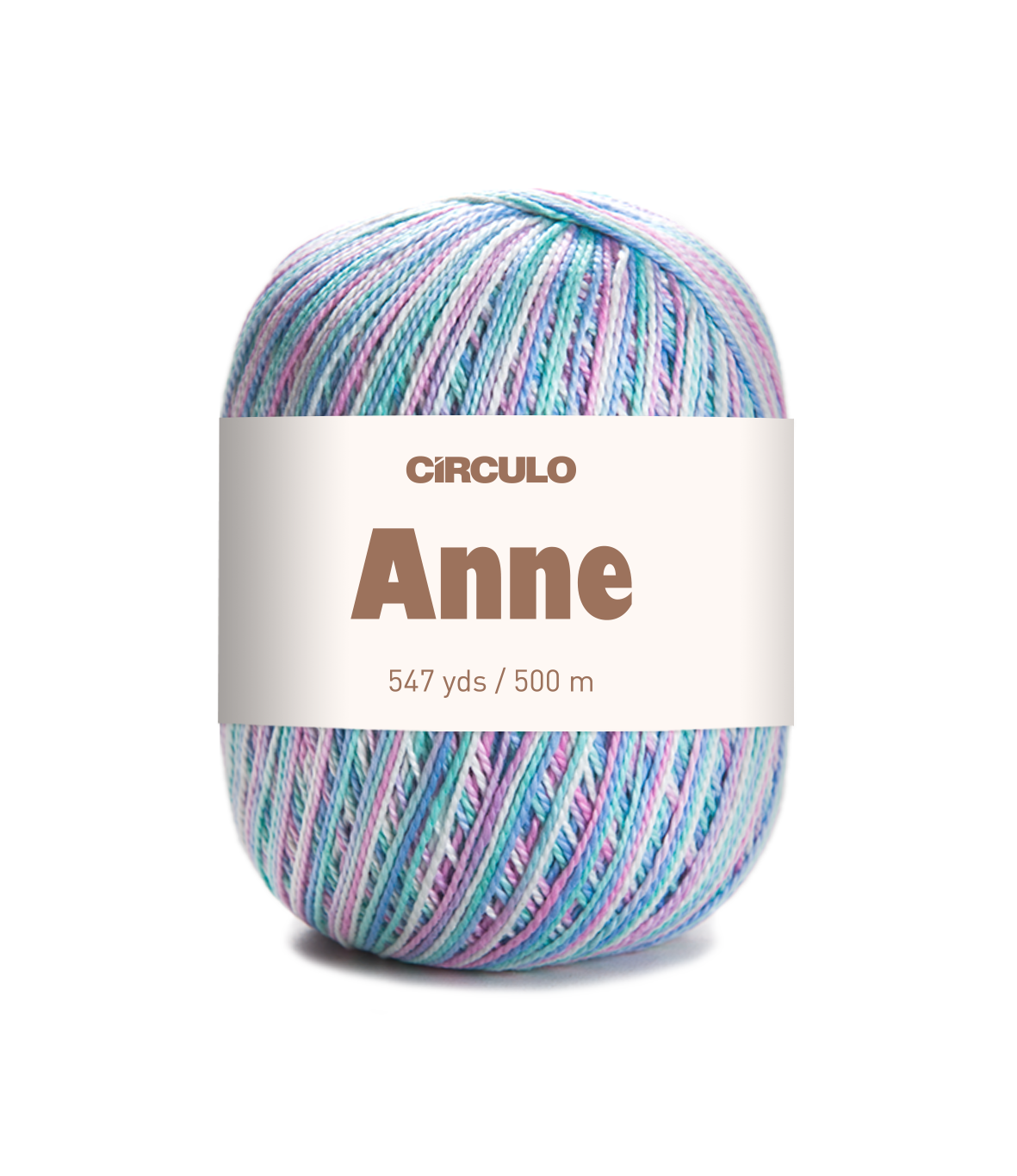 Circulo ANNE - 100% mercerized Cotton Yarn, 500m / 147g - Multicolored ball of yarn with 'Circulo Anne' label on a white background