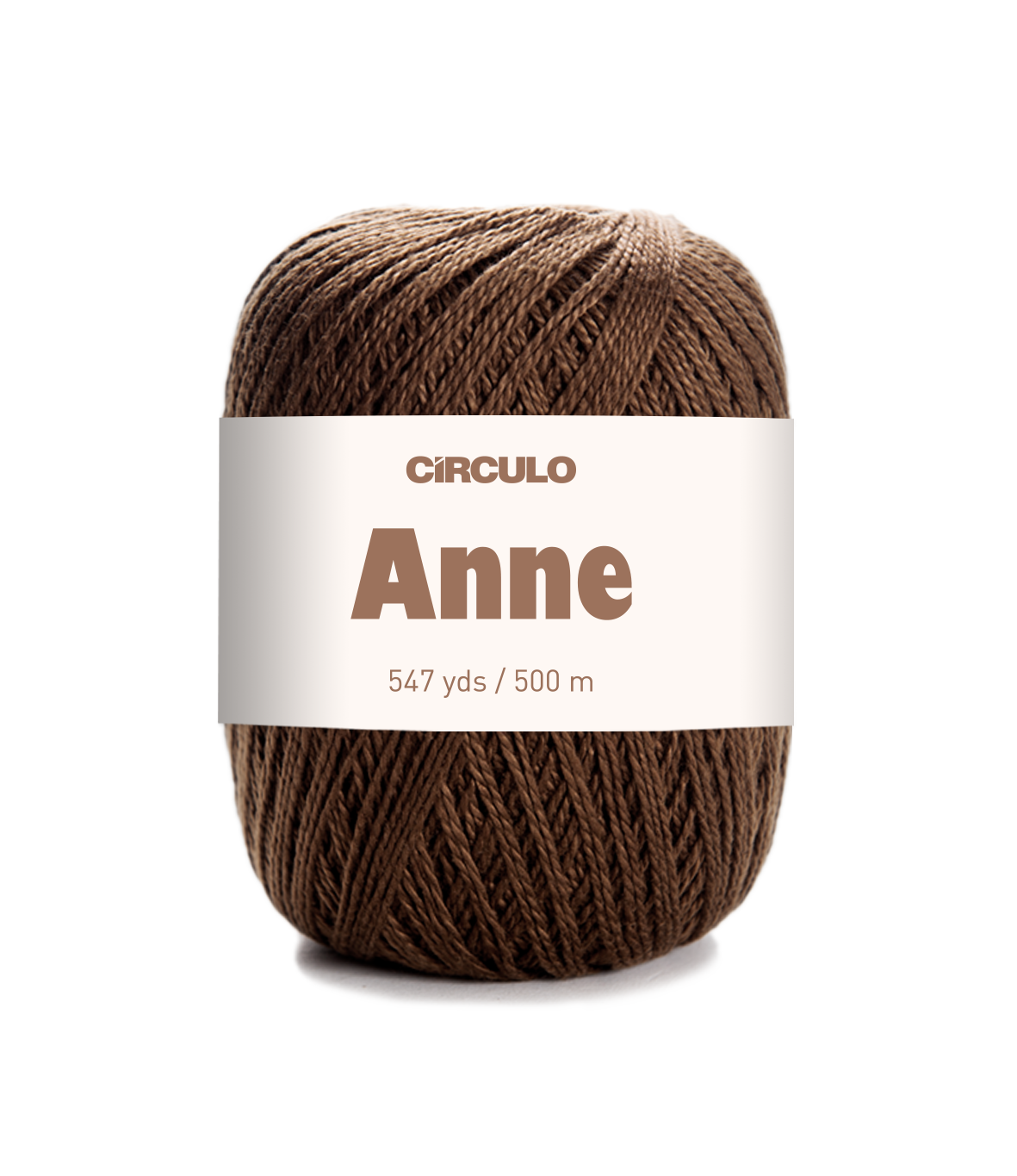 Circulo ANNE - 100% mercerized Cotton Yarn, 500m / 147g - Brown ball of yarn with 'Circulo Anne' label on a white background