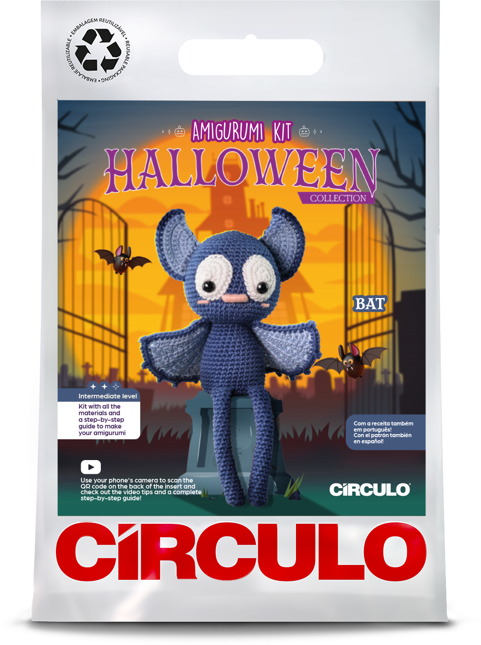 Circulo Amigurumi Kit Halloween Collection - Crochet Kit - Bat -Circulo Amigurumi kit packaging for a Halloween bat with Circulo branding.