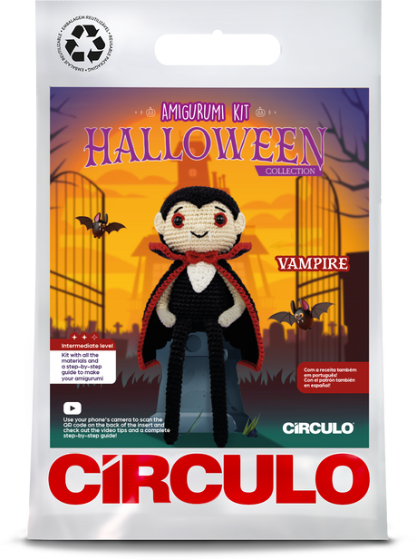 Circulo Amigurumi Kit Halloween Collection - Crochet Kit - Vampire - Circulo Halloween-themed amigurumi kit packaging with a vampire design.