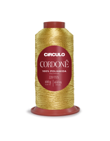 Circulo Cordone 100% Polyamide Crochet Yarn, 450 m / 100 g - Gold spool of thread with a red label on a white background