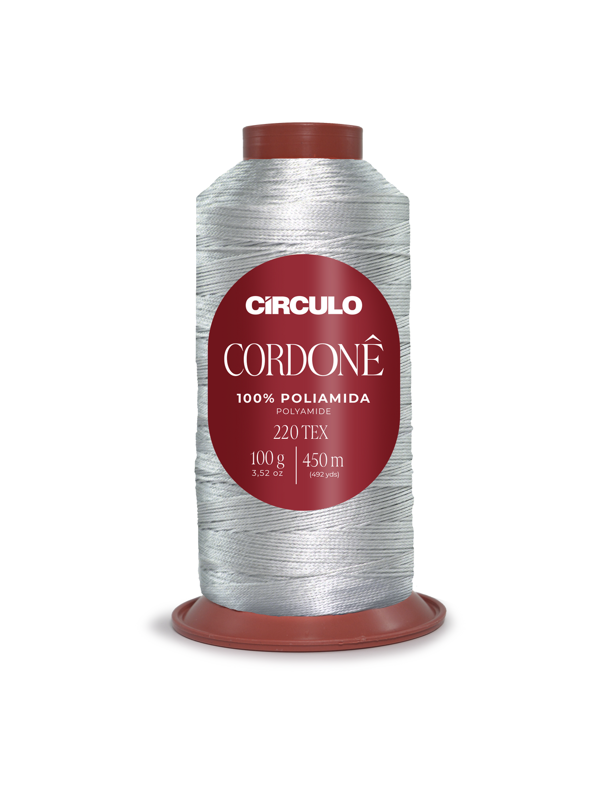 Circulo Cordone 100% Polyamide Crochet Yarn, 450 m / 100 g - Spool of Circulo Cordoné thread on a white background