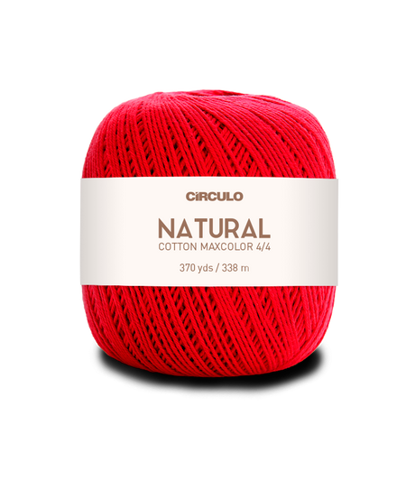 Circulo Natural Cotton Maxcolor (Barroco) 4/4 100% Cotton Yarn for Crochet and Knitting, 338m/200g - Leo Hobby -  Red ball of yarn with a white label on a white background