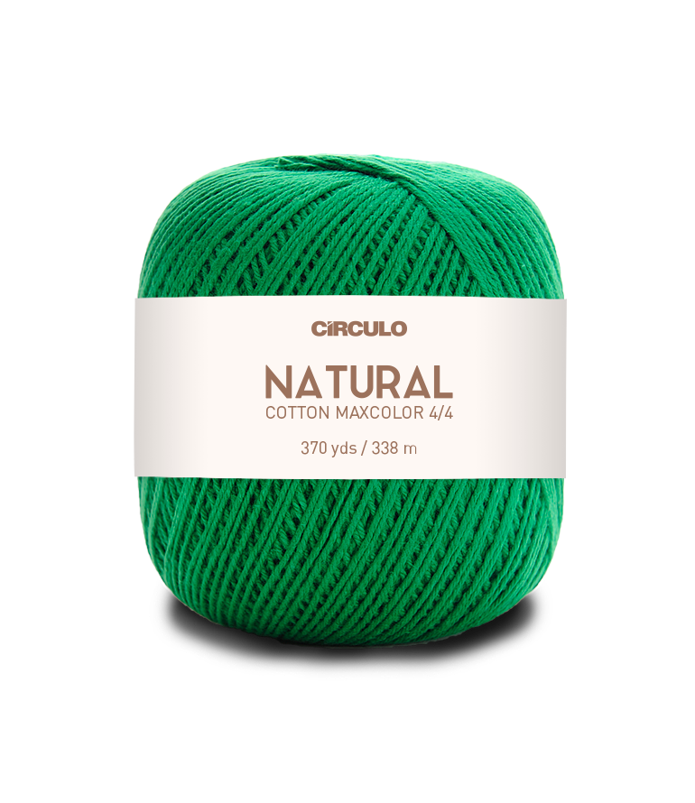 Circulo Natural Cotton Maxcolor (Barroco) 4/4 100% Cotton Yarn for Crochet and Knitting, 338m/200g - Leo Hobby -  Green ball of yarn with a Circulo label on a white background
