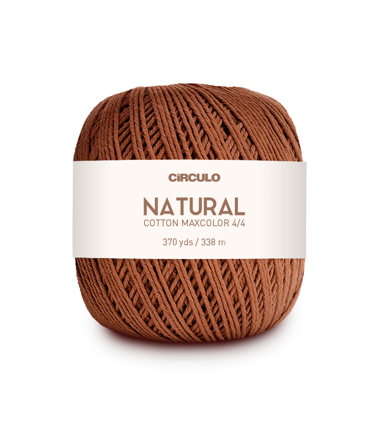 Circulo Natural Cotton Maxcolor (Barroco) 4/4 100% Cotton Yarn for Crochet and Knitting, 338m/200g - Leo Hobby -  Brown ball of yarn with a Circulo label on a white background