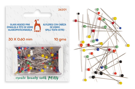 Pony Glass Headed Pins – Assorted Colours, 10 g