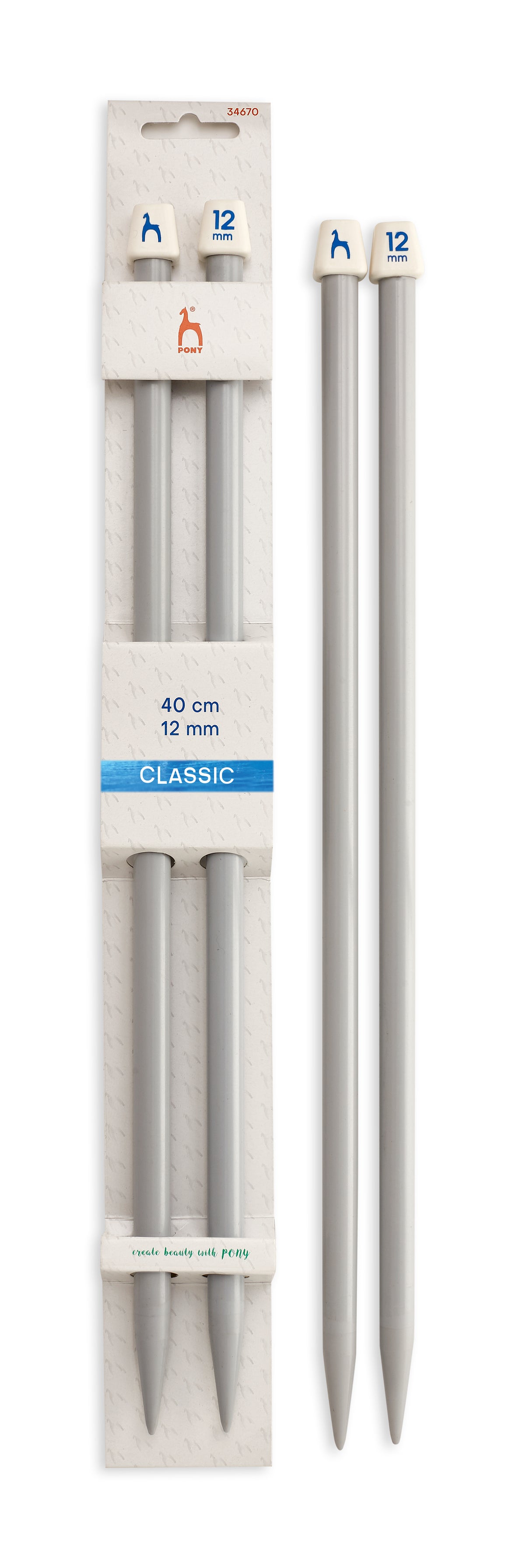 Pony Classic Plastic Single Pointed Knitting Needles – 40 cm, 12.00 mm