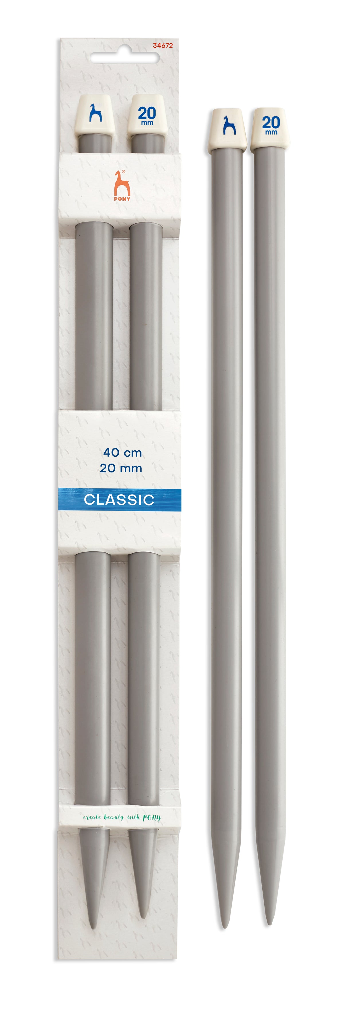 Pony Classic Plastic Single Pointed Knitting Needles – 40 cm, 20.00 mm