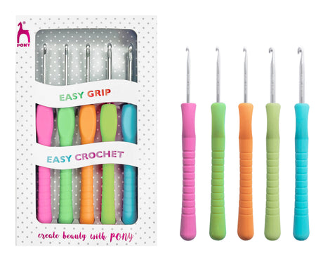 Pony Easy Grip Aluminium Crochet Hook Sets, 5 hooks