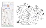 Pack of 48 safety pins in 8/78 mm size, shown next to their retail packaging on a clean white background.